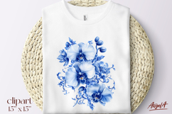 Floral blue clipart, chinoiserie blue flowers orchid clipart Product Image 1