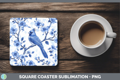 GorgeousBlue Chinoiserie Birds Square Coaster design.