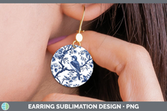 GorgeousBlue Chinoiserie Birds Round Earrings design.