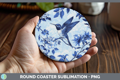 GorgeousBlue Chinoiserie Birds Round Coaster design.