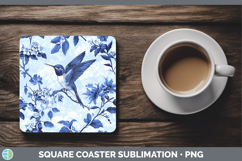 GorgeousBlue Chinoiserie Birds Square Coaster design.