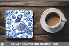 GorgeousBlue Chinoiserie Birds Square Coaster design.