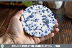 GorgeousBlue Chinoiserie Birds Round Coaster design.
