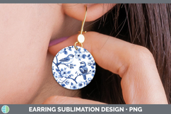 GorgeousBlue Chinoiserie Birds Round Earrings design.