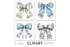 Blue Christmas Bows Illustrations Watercolor PNG