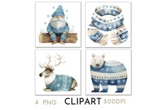 Blue Christmas Illustrations Watercolor PNG