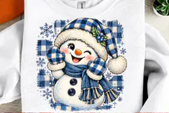 Blue Christmas Snowman PNG | Buffalo Plaid Cozy Winter Subli Product Image 2