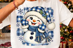 Blue Christmas Snowman PNG | Buffalo Plaid Cozy Winter Subli Product Image 3