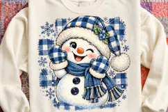 Blue Christmas Snowman PNG | Buffalo Plaid Cozy Winter Subli Product Image 4