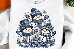 Blue Christmas Snowmen PNG | Blue Plaid Winter Sublimation D Product Image 2