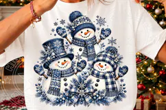Blue Christmas Snowmen PNG | Blue Plaid Winter Sublimation D Product Image 3