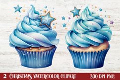 Blue Christmas Watercolor Clipart, Blue Christmas Sublimatio Product Image 1