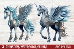 Blue Christmas Watercolor Clipart, Blue Christmas Sublimatio Product Image 1