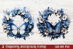 Blue Christmas Watercolor Clipart, Blue Christmas Sublimatio Product Image 1