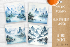 Landscape sublimation square coaster Sublimation Product Image 1
