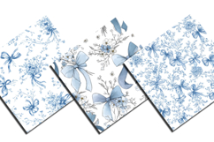 Blue Coquette Bow French Toile Floral Digital Paper Product Image 2