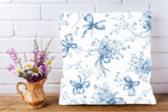 Blue Coquette Bow French Toile Floral Digital Paper Product Image 4