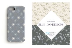 Blue Dandelions Digital Paper, Blue Dandelion Vector Pattern Product Image 2