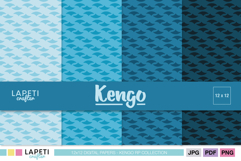 Set of 4 blue digital papers with seamless fish pattern in different shades of blue, ocean and sea inspired designs.