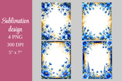 Blue Floral Frame PNG Elegant Watercolor Border Clipart Product Image 1