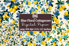 Blue Floral Cottage core Digital Paper Product Image 1