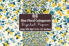 Blue Floral Cottage core Digital Paper Product Image 1