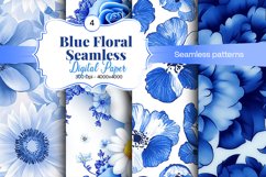 Blue Floral Digital Paper - 04 Seamless Patterns Product Image 1