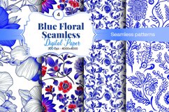 Blue Floral Digital Paper - 04 Seamless Patterns Product Image 1