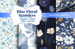 Blue Floral Digital Paper - 04 Seamless Patterns Product Image 1