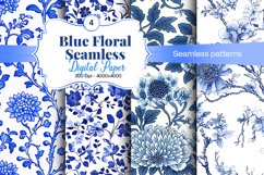 Blue Floral Digital Paper - 04 Seamless Patterns Product Image 1