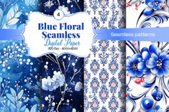 Blue Floral Digital Paper - 04 Seamless Patterns Product Image 1