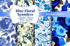 Blue Floral Digital Paper - 04 Seamless Patterns Product Image 1