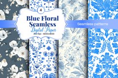Blue Floral Digital Paper - 04 Seamless Patterns Product Image 1