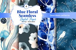 Blue Floral Digital Paper - 04 Seamless Patterns Product Image 1