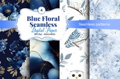 Blue Floral Digital Paper - 04 Seamless Patterns Product Image 1