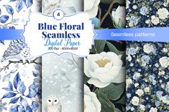 Blue Floral Digital Paper - 04 Seamless Patterns Product Image 1