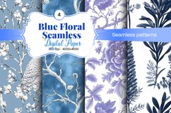 Blue Floral Digital Paper - 04 Seamless Patterns Product Image 1
