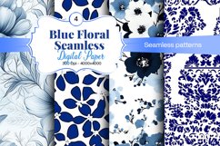 Blue Floral Digital Paper - 04 Seamless Patterns Product Image 1
