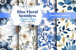 Blue Floral Digital Paper - 04 Seamless Patterns Product Image 1