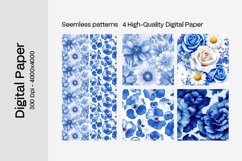 Blue Floral Digital Paper - 04 Seamless Patterns Product Image 2