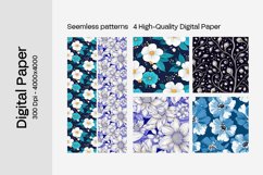 Blue Floral Digital Paper - 04 Seamless Patterns Product Image 2