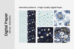 Blue Floral Digital Paper - 04 Seamless Patterns Product Image 2
