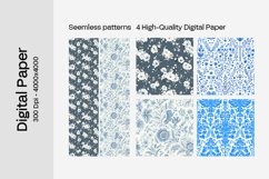 Blue Floral Digital Paper - 04 Seamless Patterns Product Image 2