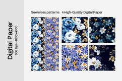Blue Floral Digital Paper - 04 Seamless Patterns Product Image 2