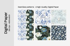 Blue Floral Digital Paper - 04 Seamless Patterns Product Image 2