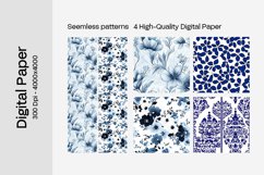 Blue Floral Digital Paper - 04 Seamless Patterns Product Image 2