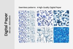 Blue Floral Digital Paper - 04 Seamless Patterns Product Image 2