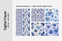 Blue Floral Digital Paper - 04 Seamless Patterns Product Image 2