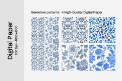 Blue Floral Digital Paper - 04 Seamless Patterns Product Image 2