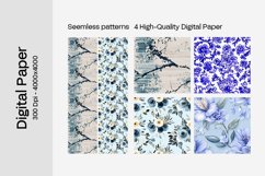Blue Floral Digital Paper - 04 Seamless Patterns Product Image 2